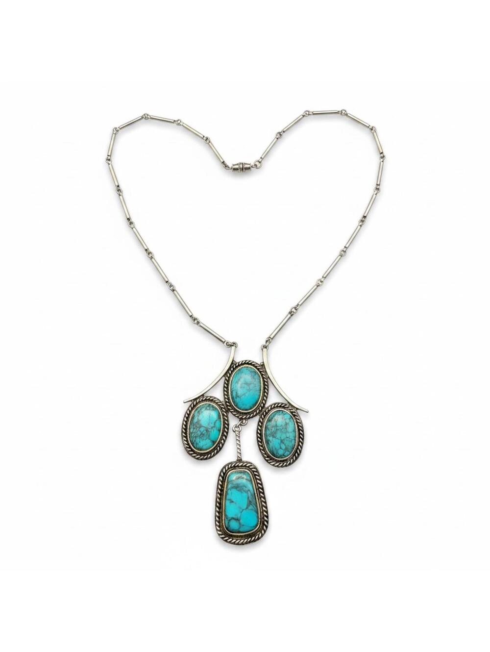 Vintage 20" Silver-Tone Tibetan-Style Multi-Stone Turquoise Necklace